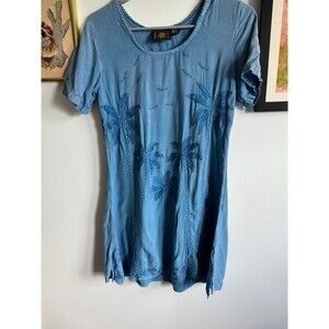 Vintage Raya Sun Blue Beach Dress - Seagull and Palm Tree Print